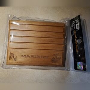 America's Navy USA Marines Challenge Coin Holder Natural Wood Grain 7x9 Engraved